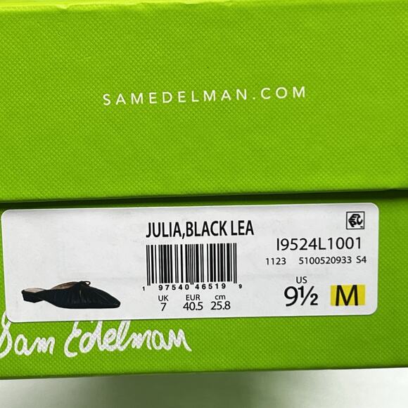 Sam Edelman Julia Black Leather Ruched Pointed Toe Bow Detail Mules Size 9.5 - Picture 4 of 10